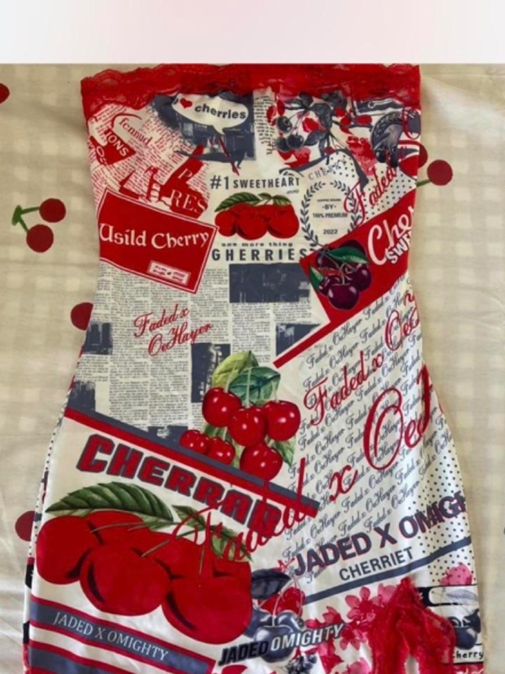 Jaded London x O Mighty Take Me To Bed Cherry Lace Mini Dress